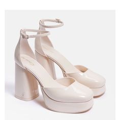 Cream Colored Platform Heels, New In Box Cream Heels With Stacked Heel For Party, Cream Party Heels With Stacked Heel, Cream Stacked Heel Evening Heels, Shoe Ideas For Women, Cream Heels, Dr Shoes, Shoes Illustration, Shoe Ideas, Shoe Wishlist