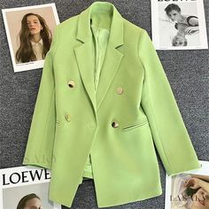 Lasaky - Chic Green Metal Zipper Casual Wear Set Korean Suit, Suits Korean, Luxury Jacket, Blazer Casual, Middle Age Fashion, Office Fashion Women, Korean Casual, Moda Plus, Sport Chic