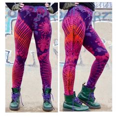 PLEASE NOTE: these are our M/L size leggings, fitting UK sizes 12-18 (US 8-14). We also have smaller size leggings in the shop, so please browse and see what's best for you. These unique and vibrant leggings are expertly hand dyed, ensuring seamless and detailed designs rarely seen in tie dyed clothing. They are made from pure white jersey (95% viscose, 5% elastane) making them exceptionally soft and comfortable. The leggings have an elasticated waist, easily fitting a UK size 10 to 18 (US 6 to Hippie Stretch Yoga Pants For Festivals, Hippie Style Stretch Yoga Pants For Festivals, Stretch Hippie Yoga Pants For Festival, Fitted Tie Dye Leggings For Yoga, Bohemian Leggings For Festivals, Bohemian Fitted Leggings For Festivals, Fitted Bohemian Leggings For Festival, Funky Leggings, Hippie Clothing