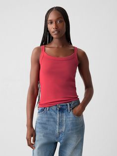 Modern Rib Tank Top | Gap Gap Seamless Summer Tops, Casual Fitted Gap Tank Top, Gap Fitted Casual Tank Top, Gap Casual Fitted Tank Top, Gap Stretch Tank Top For Spring, Fitted Cami Tops By Gap, Gap Seamless Tank Top For Summer, Gap Tops For Everyday Spring Wear, Gap Seamless Sleeveless Tank Top