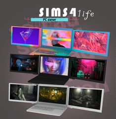 there is a computer screen with multiple images on it and the words sims4life above it