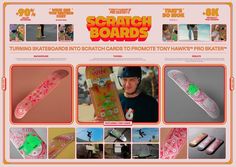 an advertisement for a skateboard company with pictures of the board and its features on it