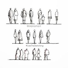 a drawing of people standing in different directions