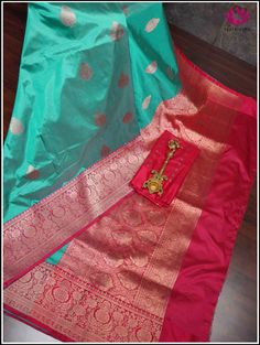 Banarasi Katan Silk Saree in Turquoise Blue and Pinkish Red 9 Luxury Katan Silk Fabric With Pallu, Turquoise Saree With Zari Work For Puja, Traditional Turquoise Wear With Zari Weaving, Festive Turquoise Silk Traditional Wear, Turquoise Banarasi Silk Traditional Wear, Turquoise Pallu Saree, Traditional Turquoise Saree With Zari Weaving, Turquoise Traditional Wear With Zari Weaving, Turquoise Saree With Cutdana For Puja