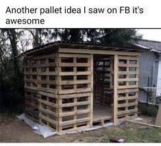 Diy Pallet Shed, Pallet House Plans, Pallet Shed Plans, Garden Shed Diy, Outdoor Pallet Projects, Pallet Building, Diy Wood Pallet Projects, Pallet Shed, Firewood Shed