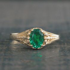 Oval Emerald Ring Filigree 14K Yellow Gold Ring 6 Prong Vintage Style Setting Antique Style Ring May Birthstone Ring Aurora Green Stone Ring - Etsy Heirloom May Birthstone Cluster Ring For Promise, Heirloom Style Solitaire Rings For May Birthstone, Classic Emerald Birthstone Ring With Accent Stones, Classic Emerald Ring With Accent Stones And Round Band, Classic Emerald Ring With Accent Stones, Heirloom Green Promise Ring, Emerald Birthstone Ring With Prong Setting In Heirloom Style, Classic Round Cut Rings With May Birthstone, Classic Solitaire Ring For May Birthstone