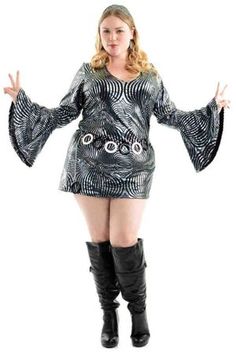 Plus Size Silver Swirl Disco Diva Costume Disco Diva Costume, Plus Size Disco, 70s Disco Outfit, Disco Diva, Dress And Boots, Disco Costume, Plus Size Costume, Plus Size Halloween Costume, Outfit Plus Size