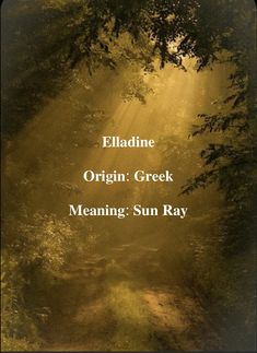 an image of the sun rays coming through trees in the woods with text reading elladine origin greek meaning meaning meaning meaning meaning meaning meaning