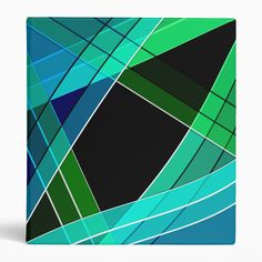 an abstract blue and green design on a square tile wall hanging from a white ceiling