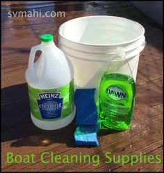 boat cleaning supplies are sitting on the ground