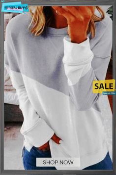 Patchwork Grey&white Sweatshirt White Stretch Long Sleeve T-shirt, White Cotton Long Sleeve Sweatshirt, White Long Sleeve Cotton Sweatshirt, White Long Sleeve T-shirt For Fall, Casual Color Block Sweater With Relaxed Fit, Casual Relaxed Fit Color Block Sweater, White Long Sleeve Sweatshirt For Spring, Trendy White Long Sleeve Sweater, White Long Sleeve Trendy Sweater