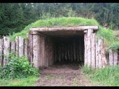 an old wooden tunnel with grass growing on top