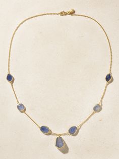 Pippa Small's necklace is dotted with seven sapphires, each left in their natural, uncut shape. It's handcrafted from brushed 18-karat gold and has a dainty 18-inch chain perfect for stacking with shorter styles. Gold Sapphire Necklace With Faceted Detail, Sapphire Necklaces With Natural Stones, Sapphire Necklace With Natural Stones, Gold Sapphire Necklace, Small Necklace, Sapphire Necklace, Watch Gifts, Small Jewelry, Fine Jewellery Necklace