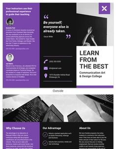 two fold brochure templates with purple and black colors