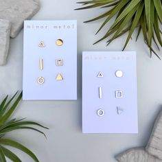 A fun and unique set of 6 different gold, geometric stud earrings that you can mix and match to make your own unique set for each day! This set includes: hollow triangle stud: 7mm x 6mm circle stud: 8mm diameter bar stud: 12mm long x 2mm wide square stud: 7mm x 7mm hexagon stud: 7mm diameter solid triangle stud: 8mm wide x 8mm long These are our best-selling, geometric, minimal, everyday earrings that give just a pop of gold to any outfit! Hypoallergenic and perfect for sensitive ears! Our jewel Geometric Stud Earrings, Triangle Gold Metal Earrings, Modern Nickel-free Triangle Earrings, Nickel-free Metal Triangle Earrings, Minimalist Earring, Minimalist Earrings Gold, Triangle Earrings Stud, Minimalist Earrings Studs, Geometric Studs