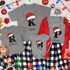 Christmas Custom Name Initial T-Shirt, Xmas Matching Pajama, Family Christmas Shirt, Personalized Christmas Couple Shirt, Christmas Group Tee, Personalized Monogrammed Christmas Family Shirt,  Family Matching,  Matching Xmas Tees - Unwrap the magic of the season with our Custom Christmas Tee selection. Personalized Name Christmas Family Shirts add a touch of warmth and individuality to your celebrations. Discover our Family Christmas Shirt assortment, including Custom Christmas Shirt with Name o Diy Matching Christmas Shirts, Family Matching Christmas Shirts, Personalized Christmas Shirts, Matching Pajama, Matching Christmas Shirts, Christmas Names, Xmas Tees, Christmas Monogram, Christmas Custom