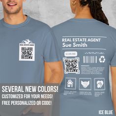 Real Estate agent? Get leads EVERYWHERE you go with this custom Realtor shirt! This personalized Real Estate Agent shirt makes a thoughtful gift for the real estate agent you love! Features a custom @ "handle" and a custom QR code for things like your website, social media, etc.  The QR code is free and made by me, however, if you have your own QR code (Instagram, etc) I'm happy to include that instead. Most customers request the QR code directs to their website or social media. This design is c Real Estate Agent Gift, Real Estate Shirts, Company Shirts, Qr Codes, Im Happy, I'm Happy, San Jose Ca, Ice Blue, Estate Agent