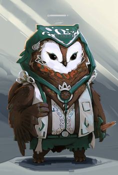 an owl is wearing a green and white outfit