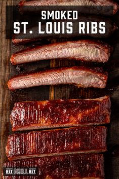 smoked st louis ribs on a cutting board with text overlay that reads smoked st louis ribs