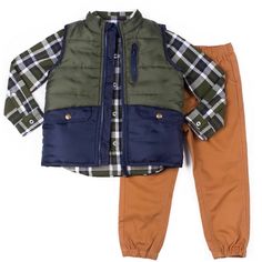 New With Tags, Never Opened (Still In Shipping Bags), 3 Piece Set, Size 18 Months, Plaid Button Down, Puffer Vest, And Pants Casual Playwear Sets With Pockets, Brown Winter Sets With Pockets, Cotton School Sets For Fall, Casual Playtime Sets With Pockets, Casual Playwear Sets For Fall, Baby Chart, Shirt And Pants Set, Vest And Pants, Pattern Pants