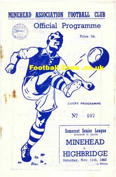 an old football program with a man kicking a ball