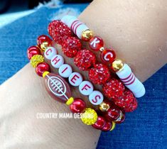 Chiefs Football Bling Bracelet Stack Kelce Swiftie Mahomes Friendship Bracelet Football Jewelry - Etsy Chiefs Bracelet, Kansas City Chiefs Jewelry, Fun And Easy Diys, Fun Drawings, Swift Bracelets, Football Jewelry, Jewelry Pictures, Apple Watch Bands Fashion, Sport Theme