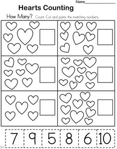 the worksheet for counting hearts and numbers to be used as a printable activity