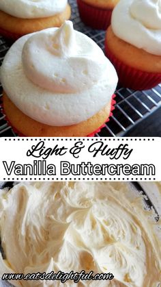 vanilla buttercream cupcakes with whipped cream frosting on top and bottom