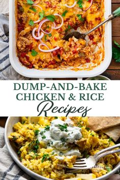 dump and bake chicken and rice casserole recipe in a white dish