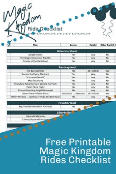 the free printable magic kingdom rides checklist