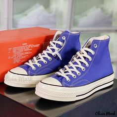 Olivia Mark - PuTian Canvas Shoes: Classic Campus High-Top Vintage Casual Shoes in Blue Blue High Tops, Canvas Shoe, Shoes Classic, Blue Canvas, Top Vintage, Vintage Casual, Canvas Shoes, Vintage Tops, High Top