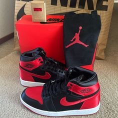 Brand New! Never Been Worn. Wmns Air Jordan 1 Retro High Og 'Satin Bred' 2023 Size 10.5 Women/9 Men Fd4810-061 Come With Extra Red Laces And Dusk Bag! Include Original Box, However It Is Half Box So Missing Lid. Baddie Shoes Sneakers, Shoe Aesthetics, Baddie Stuff, Black And White Jordans, Insta Caption, Wmns Air Jordan 1, Bad Man, Air Jordans Women, Red Jordans