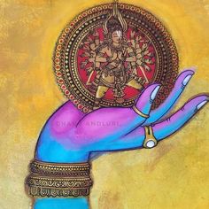 a painting of a person's hand with the image of hindu god on it