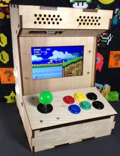 an old school video game made out of wood