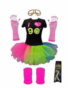 Find ideas๏ฟฝand inspiration for I Love 90s Rainbow Tutu Skirt 17 Neon 90's Fancy Dress Tshirt Set Hen Party Set, Women's Clothing