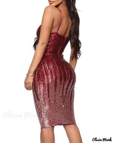 Olivia Mark - Sequin evening dress with ombre spaghetti straps Sleeveless Gradient Evening Dresses, Sleeveless Gradient Dress For Evening, Evening Sleeveless Gradient Dress, Elegant Ombre Sleeveless Dress, Elegant Ombre Cocktail Dress, Gradient Sleeveless Party Dress, Sleeveless Gradient Party Dress, Sleeveless Gradient Dress For Party, Ombre Sleeveless Party Dress