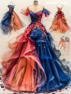 Colorful Fantasy Outfits, Mythical Fashion, Angle Dress, Ball Gowns Fantasy, Dresses Fancy, Trendy Outfit Ideas, Formal Occasion Dress, Fantasy Dresses, Fashion Drawing Dresses