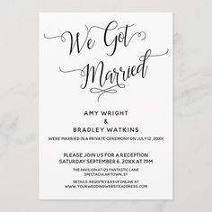 we got married card with the words,'we got married'in black ink