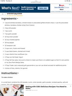 an email page with the instructions for baking and other things to eat on it, including eggs