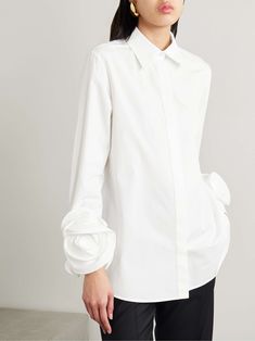 Chic Luxury Poplin Shirt, Luxury Chic Cotton Cropped Shirt, Elegant Long Sleeve Poplin Shirt, Luxury White Poplin Blouse, Valentino Shirts For Women, Cotton Poplin Shirt, Poplin Shirt, Net A Porter, Cotton Poplin