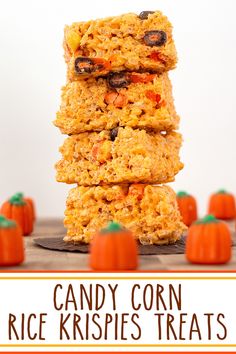 A stacked tower of Candy Corn Rice Krispies Treats. Candy Corn Rice Krispie Treats, White Chocolate Brownies, Corn Rice, Fall Cupcakes, Rice Krispies Treats, Marshmallow Treats, Candy Treats, Krispies Treats, Cereal Treats