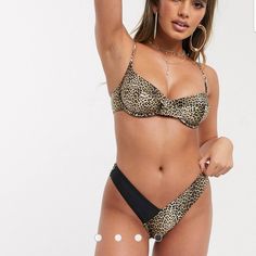 From Asos And Normally Sold Separately. Bikini Top Has Adjustable Shoulder Straps And A Gold Metal Rear/Back Closure Clasp. Bikini Bottoms Are A High Leg V-Style With Contrasting Black Panel To The Leopard Print. Both Are Nwt - New With Tags. (Top Retails $26/Botoms Retails $23). Item Will Be Shipped With All Original Attached Retail Tags That May Or May Not Contain Visually The Retail Price. No Rips, Tears, Holes, Stains, Discoloration, Damages Or Excessive Wear That Would Impede Use Or Wear Of Becca Swimwear, Cupshe Bikinis, White Bandeau, Friday Saturday Sunday, The Leopard, Reversible Bikinis, Black Swimwear, Swimsuit Set, Swim Suit Bottoms