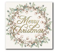 a christmas card with the words merry christmas written in gold foil on top of it