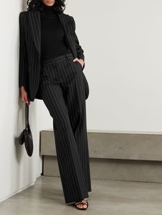 Dolce&Gabbana's pants are woven with contrasting pinstripes that evoke sophistication and elongate your figure. Made from wool, they sit on the hips and have pressed creases through the wide legs. Wear yours with the matching blazer in our edit to emulate the Spring '24 show styling. Peplum Blazer, Gabriela Hearst, Corporate Outfits, Pinstripe Pants, Exclusive Dress, Professional Outfits, Business Outfits, Everyday Wardrobe, Ulla Johnson