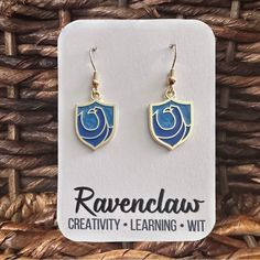 New Handmade Gold-Tone "Modern Ravenclaw Crest" Dangle Earrings (1.75" Long X 0.6" Wide) Ravenclaw Qualities Creativity Intelligence Learning Originality Wisdom Wit Ravenclaw Qualities, Modern Ravenclaw, Ravenclaw Crest, Handmade Gold, Ravenclaw, Earrings Color, Blue Gold, Gold Tones, Dangle Earrings