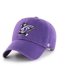 This K-State Wildcats Purple Adjustable Hat features a team logo embroidered on the front. The '47 Clean Up is a relaxed and curved adjustable strap back with raised embroidery on the front and a woven label on the back., Made from garment washed cotton twill., Metal buckle on the back to dial in the custom fit., The garment wash cotton twill gives a soft, worn-in look., Dad Hat, Self fabric strap closure, Fit: True to Size, 100% Cotton, Washable, Imported Ears That Stick Out, Purple Front Doors, Go Irish, K State, Kansas State Wildcats, Purple Hats, Retro Logos, Kansas State, March Madness