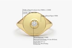 "Diamond Signet Ring / 14k Solid Gold Bezel Setting Diamond Pinky Ring / Pinky Signet Ring / Promise Ring / Minimalist Diamond Ring Item Details * Made to Order. * Gold Kt: 14K Solid Gold * Custom Gold Color: Rose Gold, Yellow Gold, White Gold * Width of Round Signet: 9MM * Round Diamond: 2.5MM * Total Number of Stones: 1 * Total CTW: 0.07 * Diamond Color Clarity: G Color Si1 Clarity * Setting Type: Bezel Setting * Band Width: Graduates from 9MM to 1.25MM * Ready to Ship in 7-10 Business Days If Everyday Yellow Gold Diamond Signet Ring, Everyday Fine Jewelry Signet Ring With Single Diamond, Everyday Diamond Oval Signet Ring, 14k Gold Jewelry With Smooth Bezel And Round Stone, Everyday Oval Diamond Signet Ring, Gold Rings With Smooth Bezel And Round Stone, Everyday Diamond Ring With Smooth Bezel, Luxury Everyday Ring With Bezel Setting, White Gold Diamond Signet Ring For Everyday