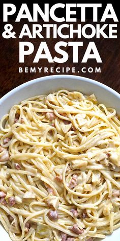 Pancetta and Artichokes Pasta (with Parmesan, Cream, and Lemon) Recipes With Pancetta, Artichoke Pasta Recipes, Pasta With Artichoke Hearts, Sundried Tomato Recipes, Artichoke Heart Recipes, Basil Pesto Pasta, Pancetta Recipes, Pancetta Pasta, Spinach Frittata