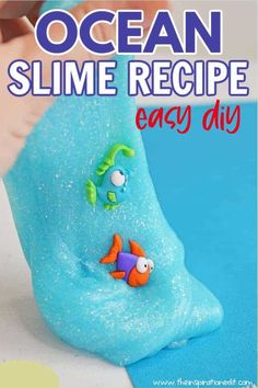 the ocean slime recipe is easy and fun for kids to make it looks like they are