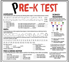 the pre - k test worksheet is filled with numbers, letters and symbols